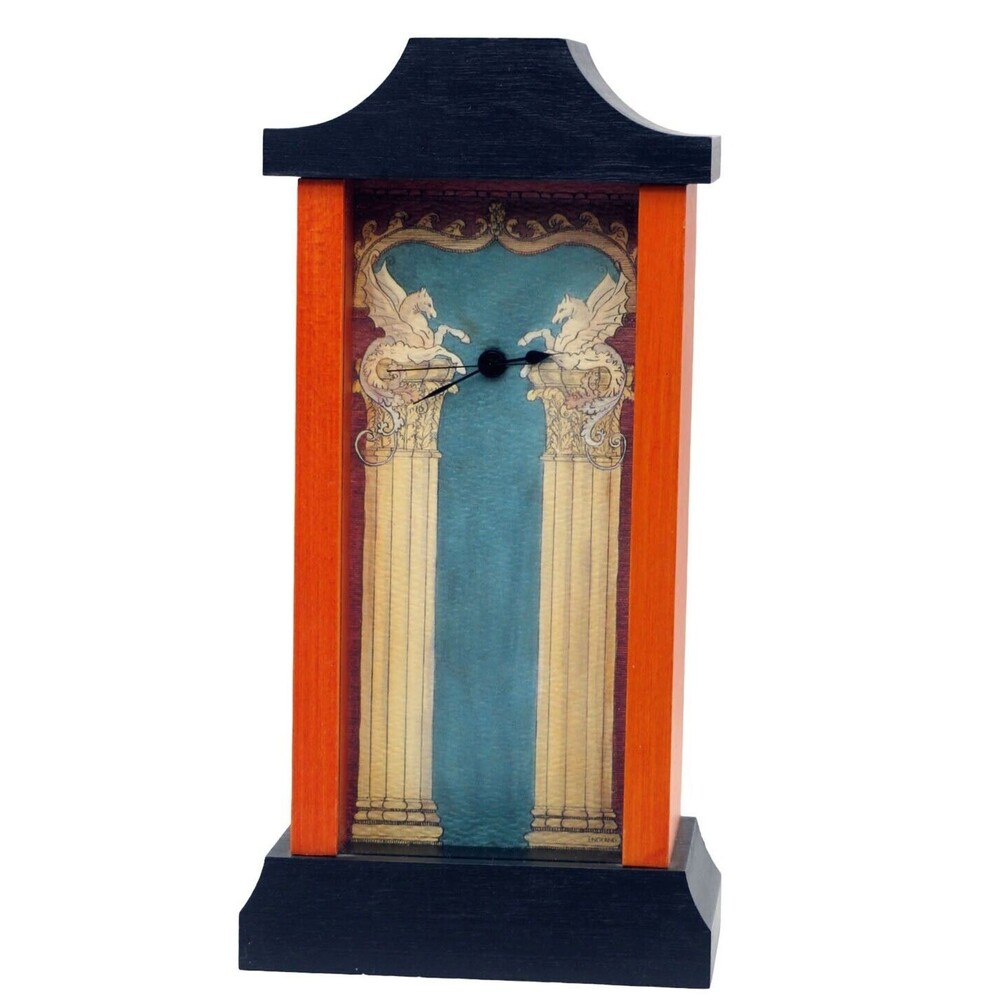 Unique Table Desk Clock Pillar Style with Pegasus Design England 8.5"